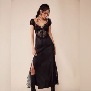 For Love & Lemons XL Casey Maxi Dress Black Lace